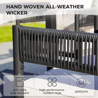 Grand patio 5-Piece Outdoor Dining Set for 4 with 1 Rectangle Expandable Table for 4-6 Person, Metal Woven Wicker Fixed Patio Chairs with Thickened Cushions for Yard, Poolside (Black)