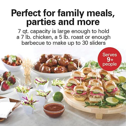 Hamilton Beach 7 Quart Stay or Go Portable Programmable Slow Cooker, 15 Cooking Options, Large Dishwasher Safe Stoneware Crock, Clip-Tight Glass Lid For Easy Travel, Black (33771)