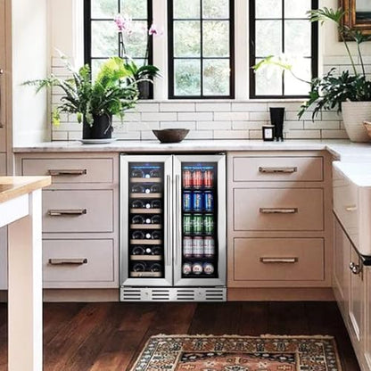 Kalamera 24 inch Wine Fridge Hold 21 Bottles and 75 Cans,Dual Zone Wine and Beverage Refrigerator,Built-In or Freestanding with Blue LED Light,for Home/Bar/Office