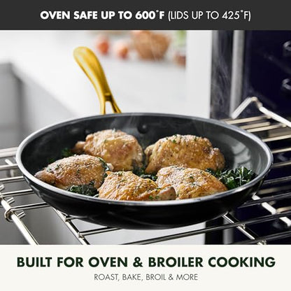 GreenPan 12 Piece Nonstick Swift Cookware Set, Ceramic PFAS-Free Pots & Pans with Lids, Dishwasher & Oven/Broiler Safe to 600F, Kitchen Cooking Set, Sauce, Saute, Stock, Frying Pans, Black/Gold