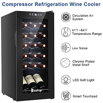 Winado 18 Bottle Compressor Wine Cooler Refrigerator w/Adjustable Temperature, Freestanding Compact Mini Wine Fridge with Digital Control & Removable Shelves