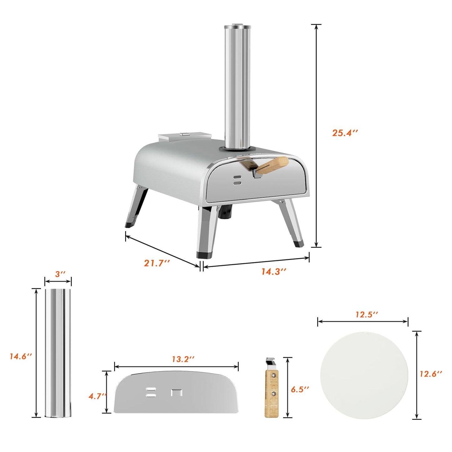 aidpiza Outdoor Pizza Oven 12" Wood Pellet Pizza ovens With Rotatable Round Pizza Stone Portable Wood Fired with Built-in Thermometer Pizza Stove for Outside Backyard Camping Picnics (Grey-revolving)