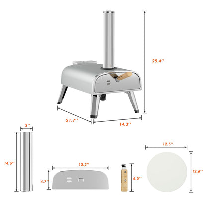 aidpiza Outdoor Pizza Oven 12" Wood Pellet Pizza ovens With Rotatable Round Pizza Stone Portable Wood Fired with Built-in Thermometer Pizza Stove for Outside Backyard Camping Picnics (Grey-revolving)