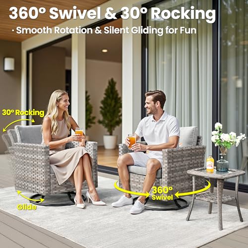 ovios 15 Pieces Patio Furniture Set, Outdoor Wicker Sectional Sofa Couch with Swivel Chairs Coffee Table, Modern Modular Deep Seat Rattan Conversation Sets, Dark Grey