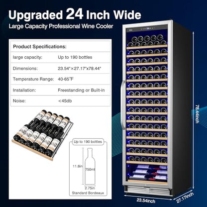 Velieta 24 Inch Upgraded190 Bottles Wine Cooler Refrigerator