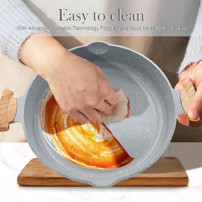 AIKENBBKK Ceramic Frying Pan with Lid, 14 Inch Saute Pan, Non Stick Frying Pans, 2-In-1 Large Cooking Pan, Nonstick Skillet, Compatible with All Stoves, PTFE & PFOA Free, Blue