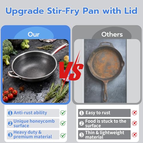 lake tian Wok pan, PFOA Free Cookware 14-Inch Wok, stick Stainless Steel Woks & Stir-fry pans Nonstick, for All Cooktops, Uncoated Craft Pot Healthy Cooking Pot