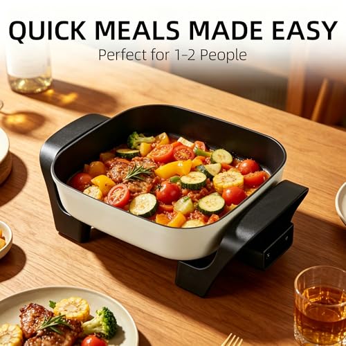 I-Keukenn 8" Electric Skillet with PFAS-Free Non-Stick Ceramic Coating, Removable Electric Frying Pan with Adjustable Temperature, Reversible Design, Tempered Glass Lid, Green