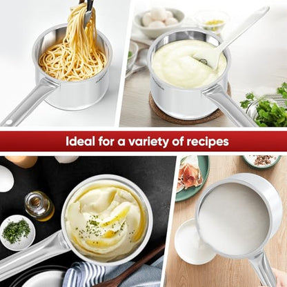 Sunhouse 1.5 QT Stainless Steel Sauce Pan with Lid, Small Pot for Cooking, PFOA-Free, Advanced Impact Bonding Induction Base Mini Saucepan, Compatible with Induction, Ceramic, Gas