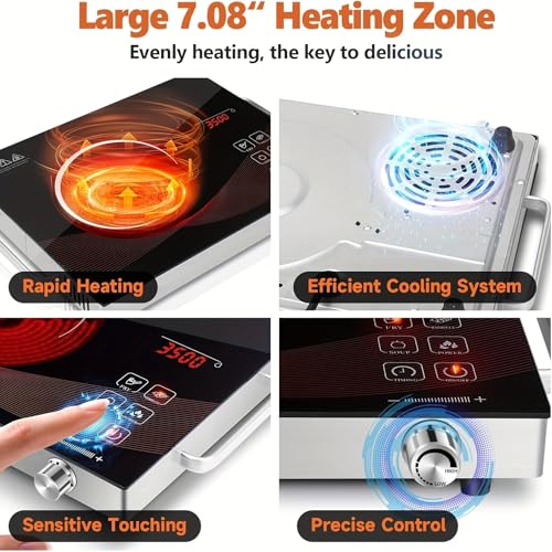 Portable Electric Cooktop, 2200W Ceramic Glass Induction Burner, 12 Power Levels, 3-Hour Timer