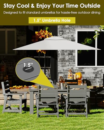 GREENVINES 7-Piece Outdoor Dining Set | HDPE | Patio Table and Chairs Sets for 6 | Patio Furniture | All Weather | Umbrella Hole | Grey | for Backyard Poolside Garden