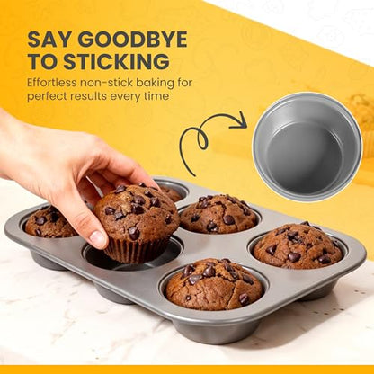 MAISONVISTA Non-Toxic 11-Piece Nonstick Bakeware Set - Professional Carbon Steel Stackable Baking Pans Set, PFOA-Free, Cookie Sheet, Mini Baking Sheet, Roasting Pan, Square, 2 Muffin & 2 Cake Pans