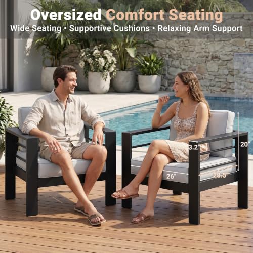 Aluminum Outdoor Couch, 3-Seat Metal Patio Sofa with 10" Back Cushion