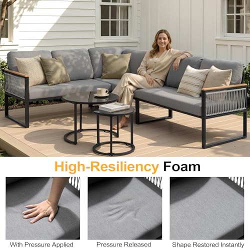 7 Piece L-Shaped Outdoor Sectional Wicker Sofa with Nesting Coffee Table