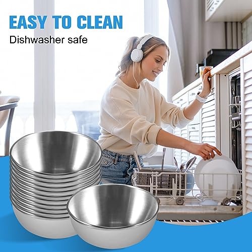 zzhxkjhky 20 Pack 3.2 inch Stainless Steel Sauce Dishes 3.5 oz Mini Individual Saucers Bowl Round Seasoning Dishes Bowl Serving Appetizer Plates for Kitchen Prep Side Dish Soy Sauce Sushi Dip (20)