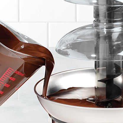 Nostalgia CFF986 32-Ounce Stainless Steel Chocolate Fondue Fountain, 2-Pound Capacity, Easy to Assemble 4 Tiers, Perfect for Nacho Cheese, BBQ Sauce, Ranch, Liqueurs
