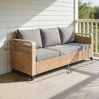 Outsunny Outdoor Patio Couch Wide Deep Seat 3 Seater Wicker Gray