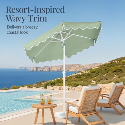 Best Choice Products 7.5ft Patio Market Umbrella with Wavy Trim, UV-Fade-Resistant 210g Canopy, Crank & Tilt, Wind Vent, Heavy-Duty Frame - Sage Green