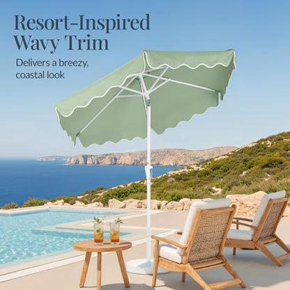 Best Choice Products 7.5ft Patio Market Umbrella with Wavy Trim, UV-Fade-Resistant 210g Canopy, Crank & Tilt, Wind Vent, Heavy-Duty Frame - Sage Green