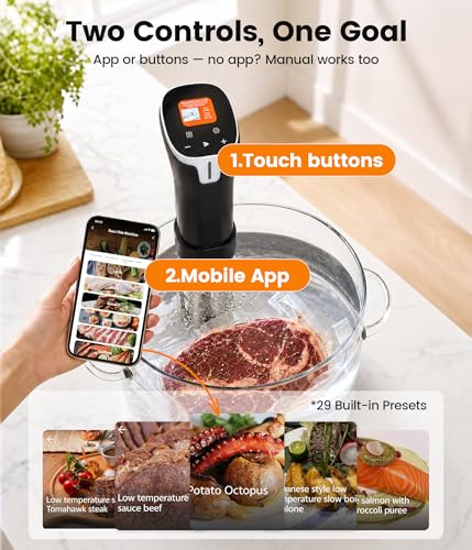 Sous Vide Cooker - 1100W Sous Vide Machine Immersion Circulator, 29 Preset Free Recipes & WiFi App Control, Fast Heating with Built-in Timer