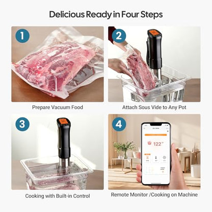 WiFi 2.4G Sous Vide Cooker, 1000W Sous Vide Machine Ultra-Quiet & 3D Fast Heating, App Control, Timer, Precise Calibration & Restaurant Chef-Level Recipes
