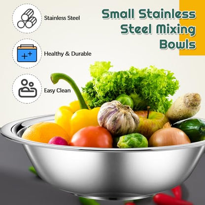 Tioncy 30 Pack Small Mixing Bowls, 3/4 Quart Stainless Steel Prep Bowl for Sauces, Snacks, Side Salads, 6.3 Inch Cooking Baking Bowls Set with Flat Base, Dishwasher Safe