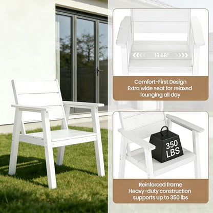 Polyhouz Outdoor Dining Set for 6, 7-Piece Patio Table and Chairs Set, HDPE Outdoor Dining Table and Chairs with Umbrella Hole, All-Weather Dining Furniture Set,White