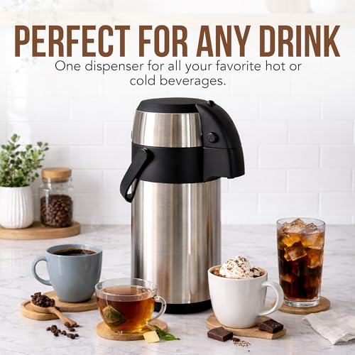 Coffee Carafe Insulated 102 OZ / 3L Stainless Steel Hot Beverage Dispenser, Airpot Coffee Dispenser with Pump, Thermal Coffee Carafe for Hot Liquids, Coffee Carafes for Keeping Hot Drink Dispenser