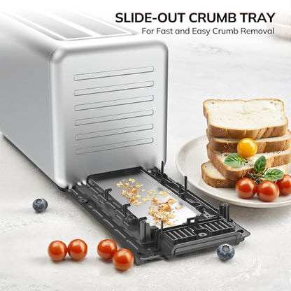 Keenstone Toaster 4 Slice, Digital Smart Toaster with TouchScreen, Memory Function, Single Slot Toasting, Timer, Reheat & Defrost for Bagels, Bread, Waffles, Muffin, Stainless Steel Kitchen Essentials