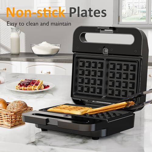 3 in 1 Electric Sandwich Maker with Removable Nonstick Plates - 1000W,Black