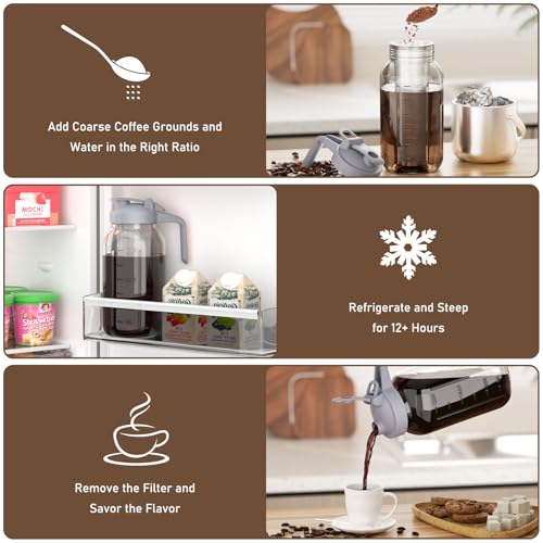 JunVpic Cold Brew Coffee Maker, 64 oz Glass Mason Jar Pitcher