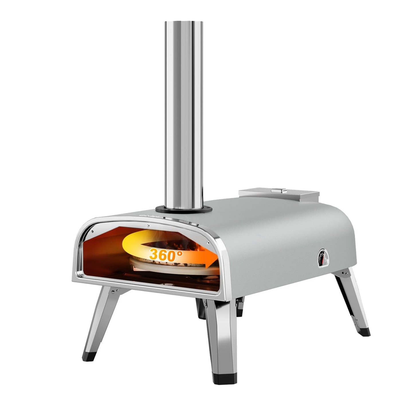 aidpiza Outdoor Pizza Oven 12" Wood Pellet Pizza ovens With Rotatable Round Pizza Stone Portable Wood Fired with Built-in Thermometer Pizza Stove for Outside Backyard Camping Picnics (Grey-revolving)