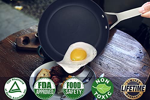 MsMk Small Frying pan, 8-inch Nonstick Durable Egg Omelet Skillet with Stay-Cool Handle, Limestone Non Stick Coating From GRE, 4mm Stainless Steel Base Induction, Oven Safe, Dishwasher Safe