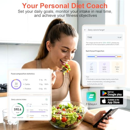 Smart Kitchen Food Scale with Nutritional Calculator, Calories, Fat, Carbs & Protein Tracker, Digital Kitchen Scale for 9999+ Foods, Healthy Diet, Food Preload, Personal Goals, Free App, 11 lb-01