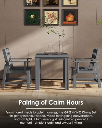 GREENVINES 5-Piece-Outdoor-Dining-Set | HDPE | Square | Patio Furniture | Table and Chairs Sets for 4 | All Weather | Removable Armrests | Umbrella Hole | for Backyard Poolside Garden | Grey