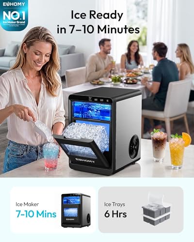 EUHOMY Nugget Ice Maker Countertop, 44lbs/24H, Ready in 7-10Mins, Black