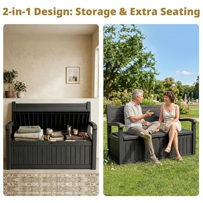 EFU Outdoor Storage Bench, Outdoor Bench with Storage, 80 Gallon Heavy-Duty&Waterproof Lockable Storage Bench Outdoor for Patio, Garden, Porch (Black)