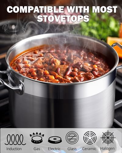 Cooks Standard Professional Stainless Steel Stock Pot, Heavy Duty Induction Soup Pot with Lid, Large Pot for Cooking Pasta, Soup, Oven Safe, Dishwasher Safe, Compatible with Most Stovetops, 24-Quart