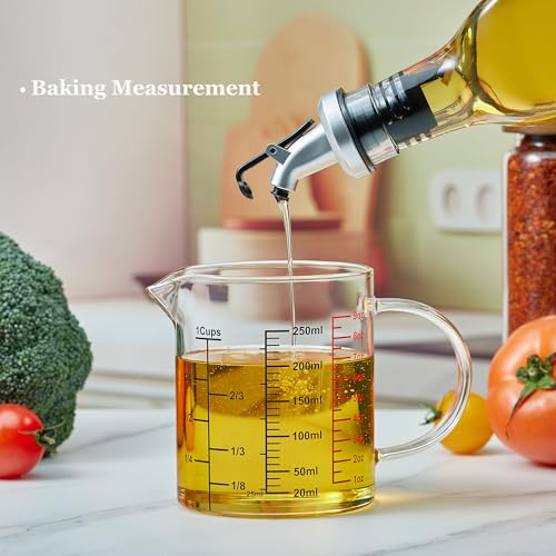 Ackers BORO3.3 Glass Measuring Cup-[Insulated handle | V-Shaped Spout]-Made of High Borosilicate Glass Measuring Cup for Kitchen or Restaurant, Easy to Read, 250 ML (8 Oz, 1 Cup)