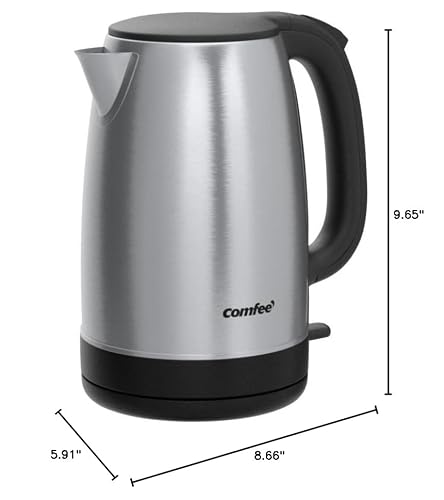 Comfee 1.7L Stainless Steel Electric Tea Kettle, BPA-Free Hot Water Boiler, Cordless with LED Light, Auto Shut-Off and Boil-Dry Protection, 1500W Fast Boil