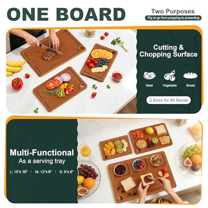 Bamboo Cutting Boards for Kitchen, 3-Piece Set with Juice Grooves, Side Handles & Non-Slip Mats – Durable Bamboo Chopping Board for Meat, Vegetables and Fruits Ideal Kitchen Gifts