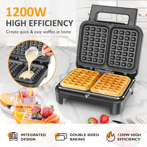 Sunvivi 2 Slices Waffle Iron - 5 Min Heat Up,Nonstick Belgian Waffle Maker