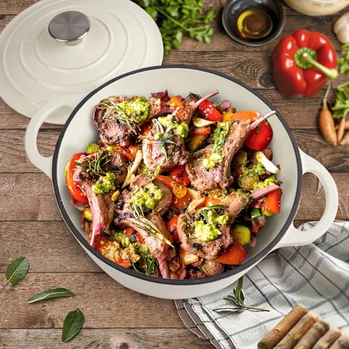 6 Quart Dutch Oven Enameled Cast Iron with Lid - Big Dual Handles - Oven Safe up to 500°F - Classic Round Pot for Versatile Cooking Cream