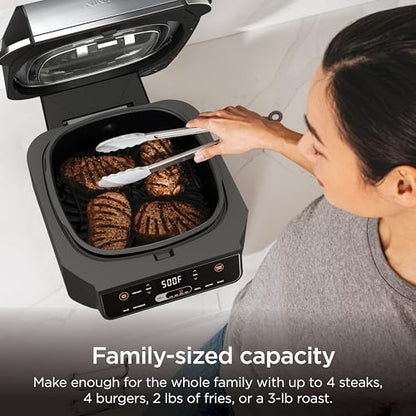 Ninja EG201 Foodi 6-in-1 Indoor Grill with Air Fry, Roast, Bake, Broil, & Dehydrate, 2nd Generation, Dishwasher Safe, Black/Silver
