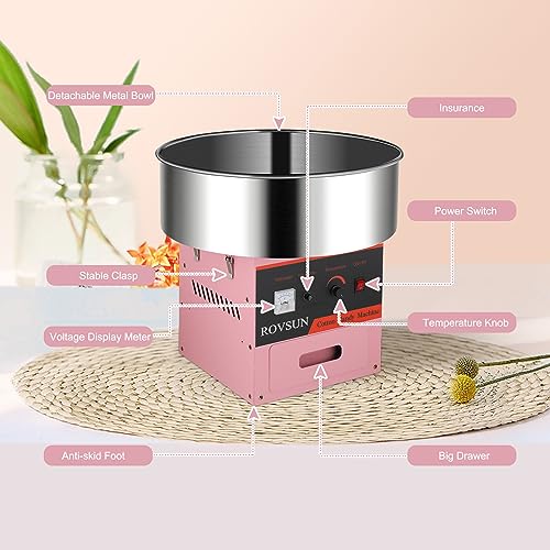 ROVSUN 21 Inch Cotton Candy Machine Commercial, Candy Floss Maker Electric Cotton Candy Maker w/Stainless Steel Bowl, Sugar Scoop and Large Storage Drawer for Home Party Carnival