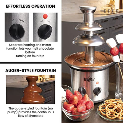 Total Chef 3 Tier Chocolate Fountain Machine – Mini Fondue Fountain for Chocolate, Cheese & Dessert – Fuente de Chocolate para Fiesta, Chocolate Fondue Set for Party and Events, Queso Fountain