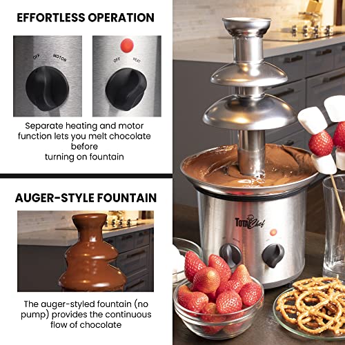 Total Chef 3 Tier Chocolate Fountain - Electric Fondue Machine, 1.5 Lbs Capacity, Melts Hot Dark Dipping Chocolate For Party, Wedding & Events, Stainless Steel