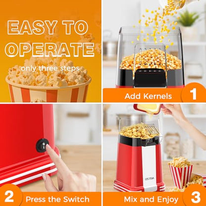 OSTBA Hot Air Popcorn Popper, 12-Cup Popcorn Maker Machine, Red