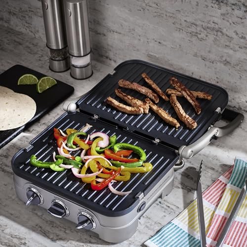 Cuisinart Griddler Indoor Grill, Panini Press, Sandwich Maker & More, 5-in-1 Grilling, Dishwasher-Safe Nonstick Cooking Plates, GR-4NNAS, Stainless Steel