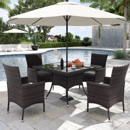 Kurapika 15-Piece Patio Furniture Outdoor Dining Set, Wicker Rattan Patio Dining Table and Chairs Set, Square Tempered Glass Tabletop with Umbrella Hole and 12 Chair Set, Grey